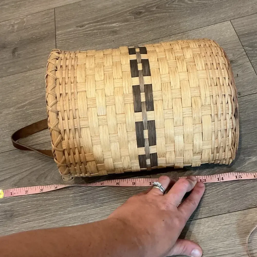 Handmade Wicker Basket Bag Holder Sara Miller Farmhouse County Rustic‎ Striped